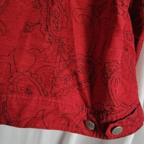 Silkland Blazer Blouse Red 2X 98% Silk embroidered Retro artsy eclectic elegant - Picture 6 of 9